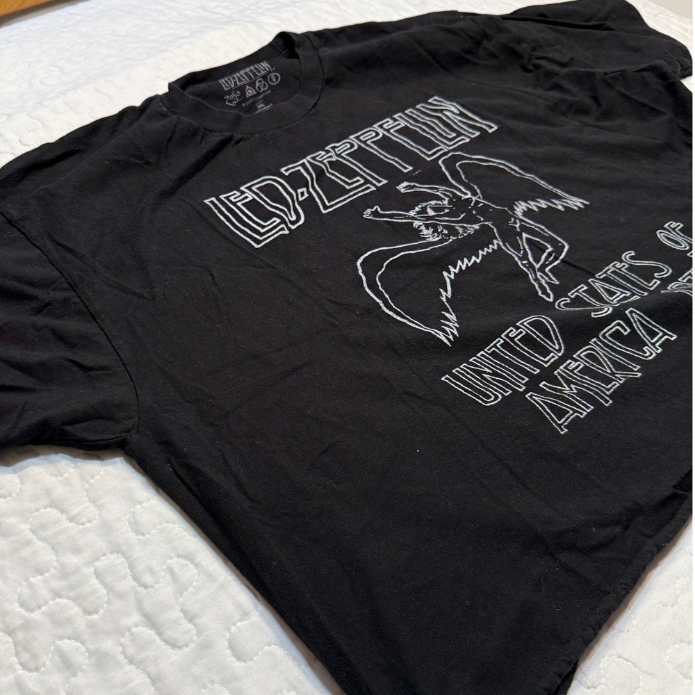 Led Zeppelin WOMEN 2XL T-Shirt Black Rock Band 1977 Tour Cropped RETRO GRUNGE